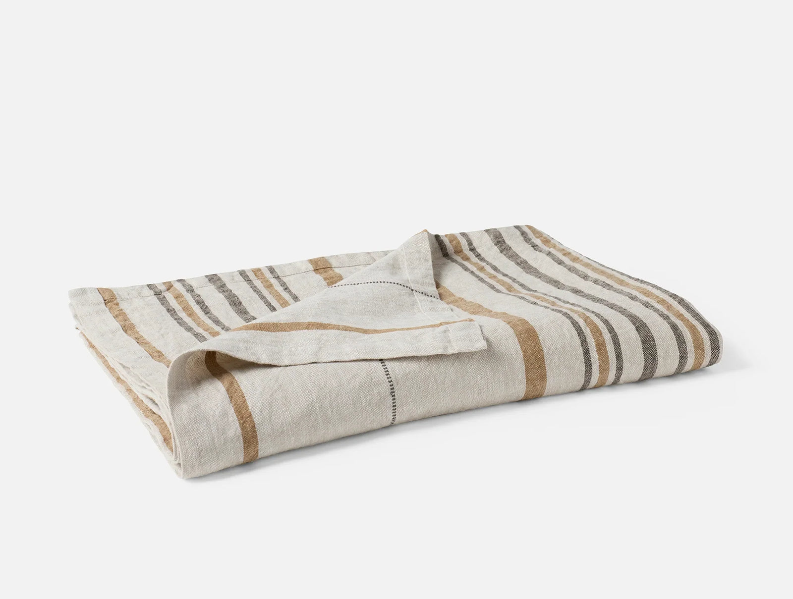 Coyuchi Khaki Espresso Stripe Mojave Organic Linen Throw