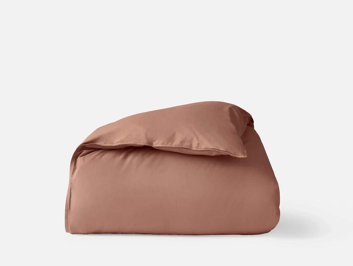 Coyuchi Full Queen Praline Solid Organic Crinkled Percale Duvet Cover