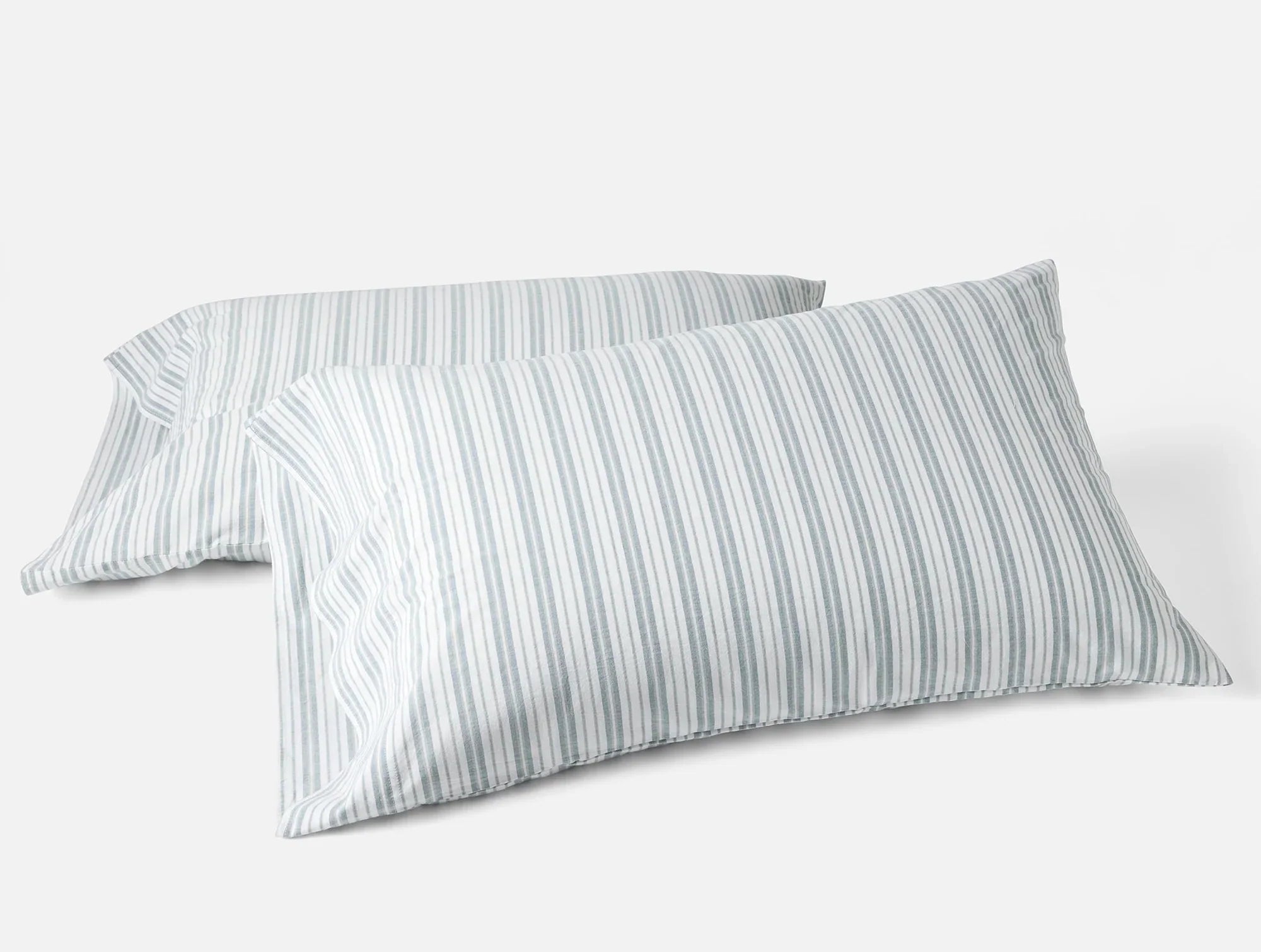 Coyuchi King Pillowcase Set Pacific Blue Stripe Organic Crinkled Percale Sheet Set