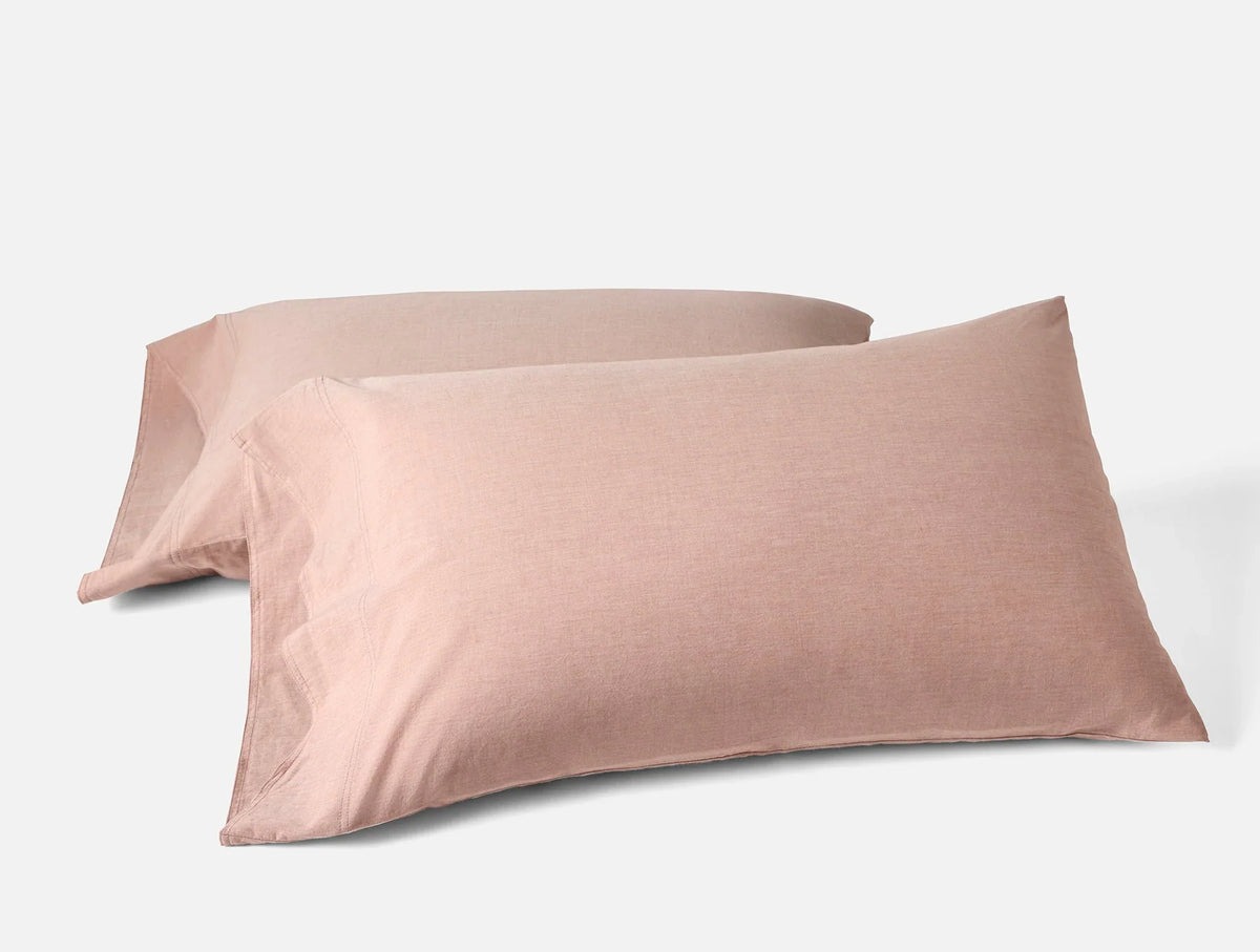 Coyuchi Standard Queen Pillowcase Set Praline Chambray Organic Crinkled Percale Sheet Set