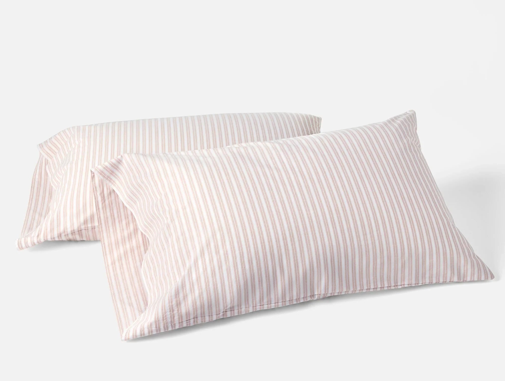 Coyuchi King Pillowcase Set Praline Stripe Organic Crinkled Percale Sheet Set