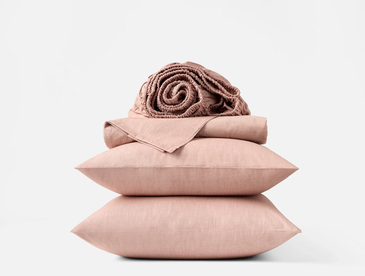 Coyuchi Queen Praline Chambray Organic Crinkled Percale Sheet Set