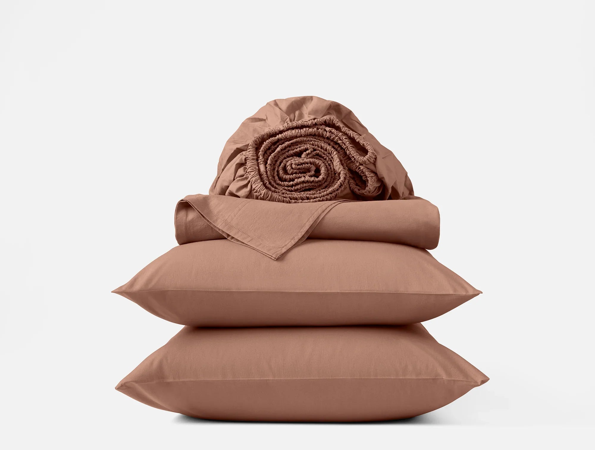 Coyuchi Twin Praline Solid Organic Crinkled Percale Sheet Set