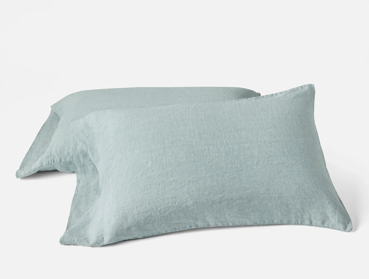 Coyuchi King Pillowcase Set Pacific Blue Chambray Organic Relaxed Linen Sheet Set