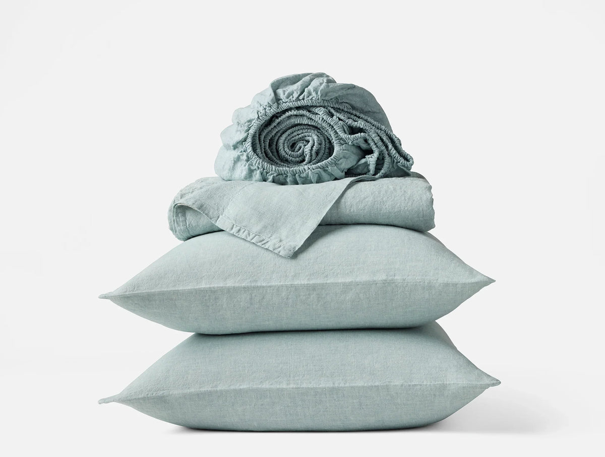 Coyuchi Queen Pacific Blue Chambray Organic Relaxed Linen Sheet Set