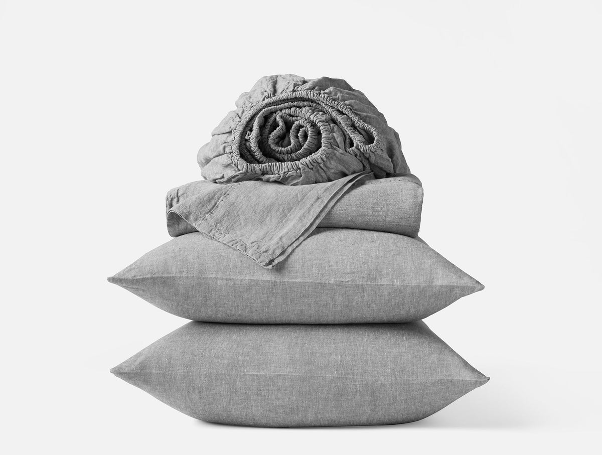 Coyuchi Queen Slate Chambray Organic Relaxed Linen Sheet Set