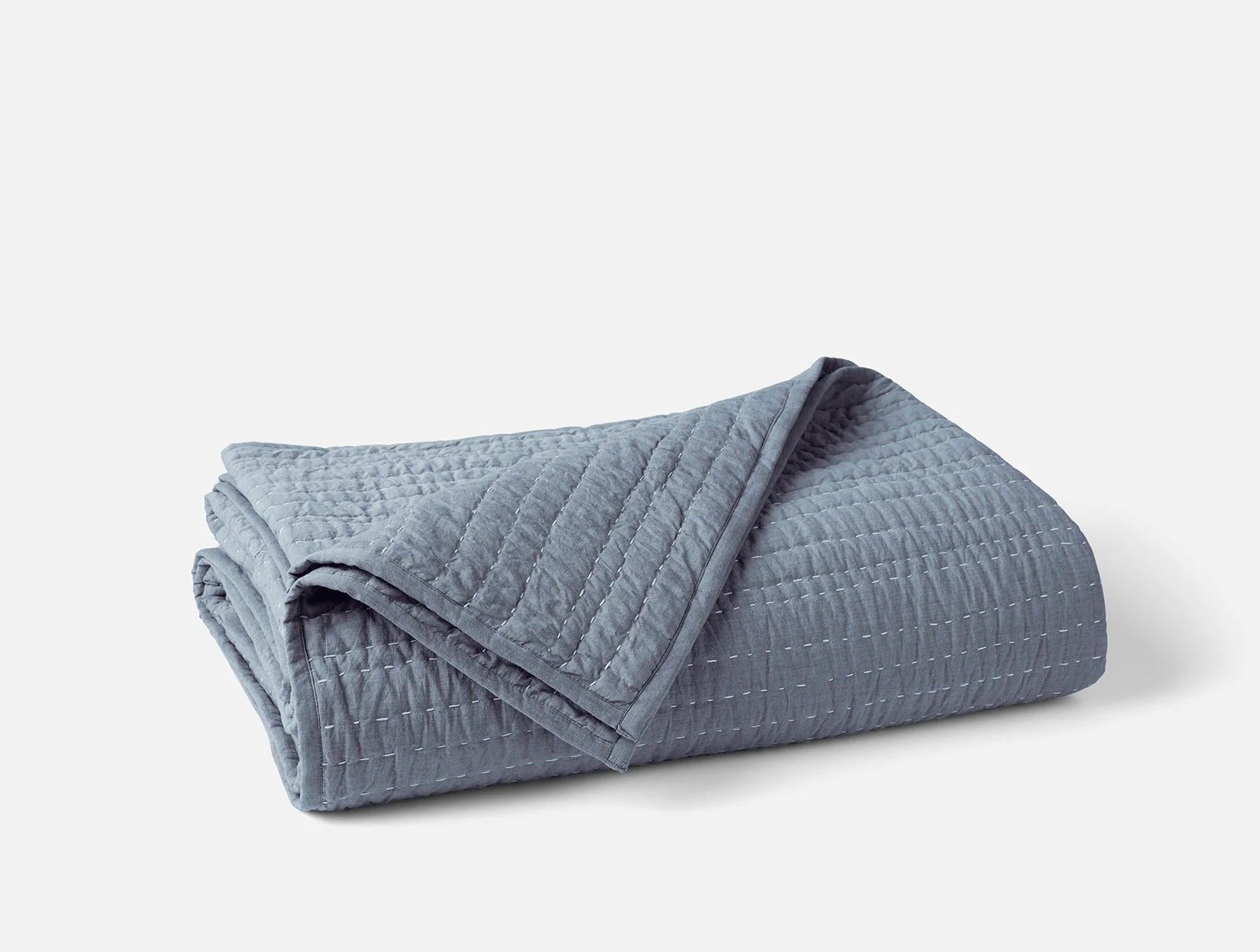 Coyuchi Twin Indigo Chambray Channel Handstitched Organic Quilt