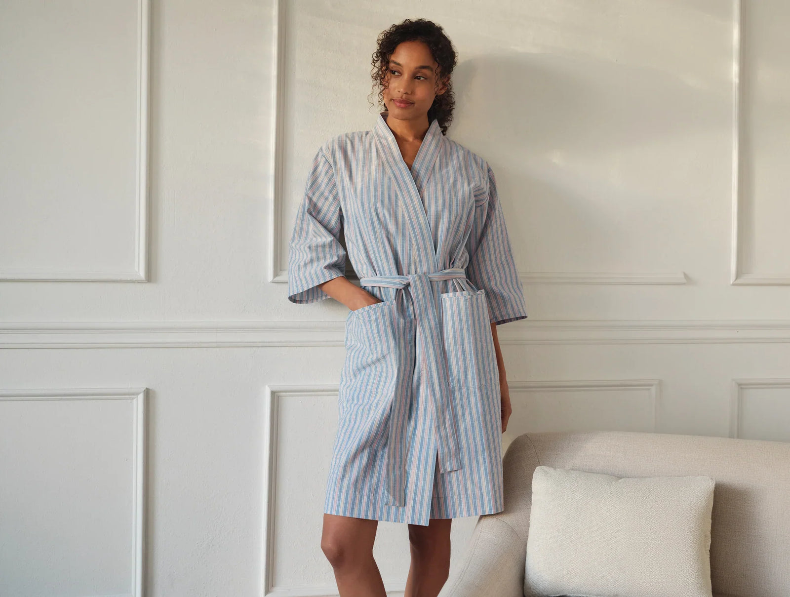 Coyuchi Large Indigo Stripe Women’s Isla Organic Cotton Robe