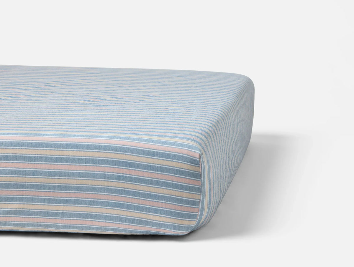 Coyuchi Indigo Stripe Organic Crinkled Percale Crib Fitted Sheet
