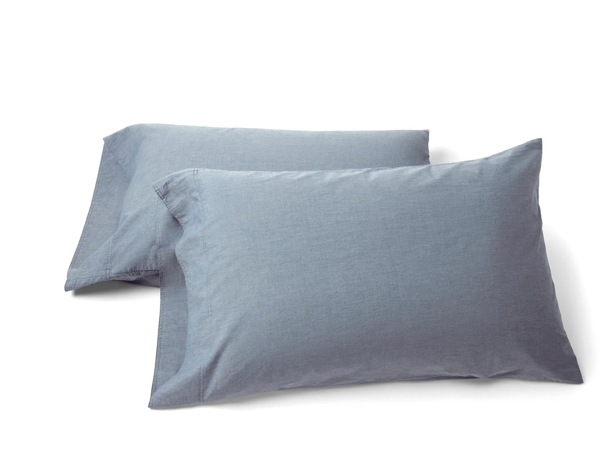 Coyuchi King Pillowcase Set Indigo Chambray Organic Crinkled Percale Sheet Set