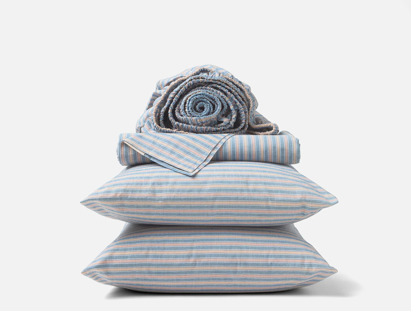 Coyuchi Queen Indigo Stripe Organic Crinkled Percale Sheet Set
