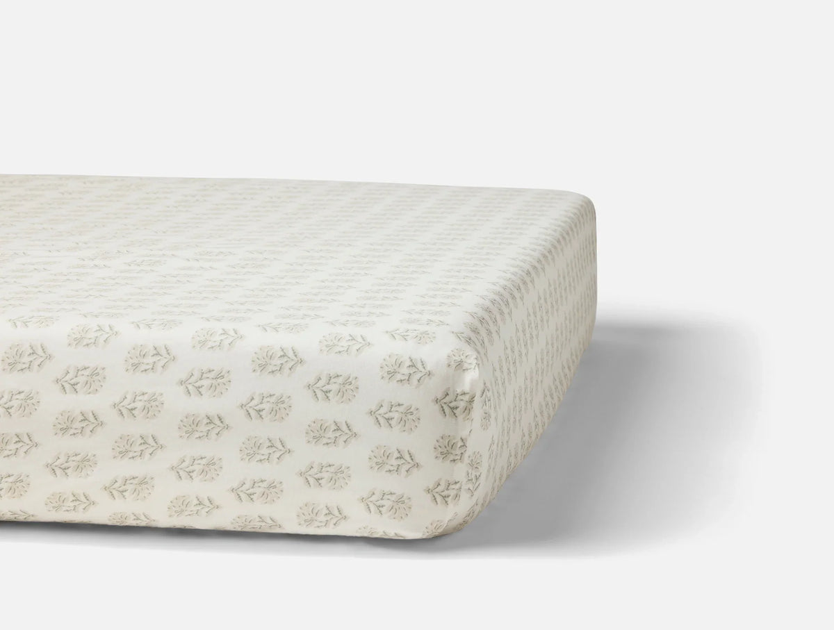 Coyuchi Seafoam Chrysanthemum Organic Crinkled Percale Crib Fitted Sheet