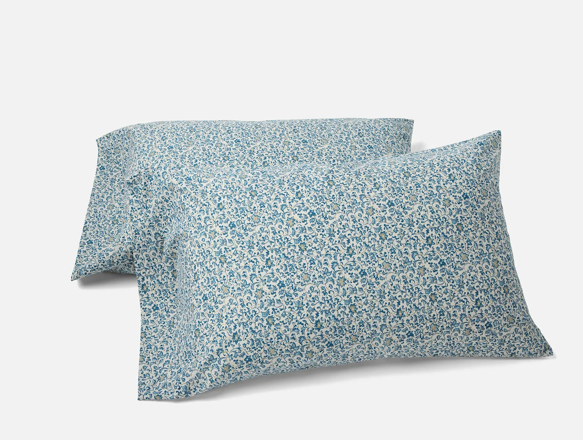 Coyuchi Standard Queen Pillowcase Set Indigo Asterid Organic Print Percale Sheet Set