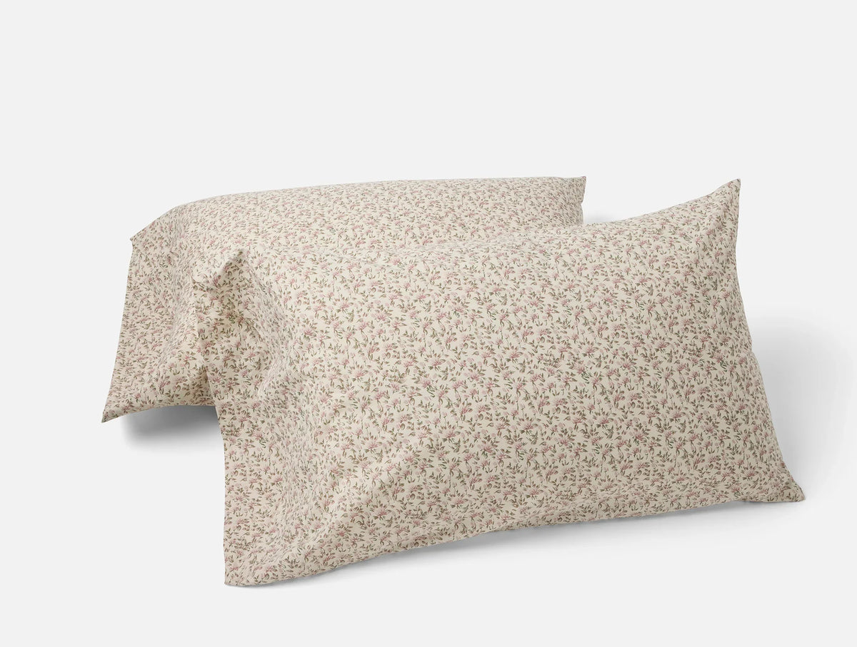 Coyuchi Standard Queen Pillowcase Set Plum Blossom Primrose Organic Print Percale Sheet Set