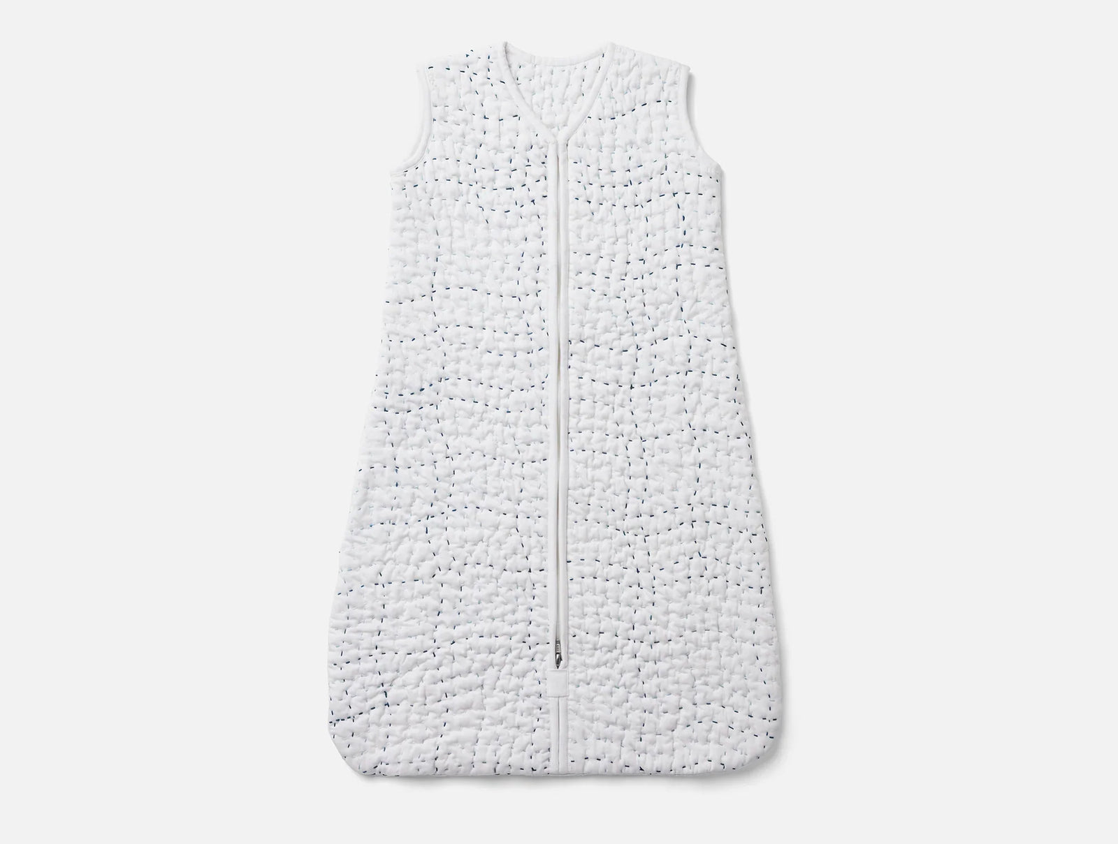 Coyuchi Alpine White w Indigo 6-12 Months Pebbled Handstitched Organic Snuggle Sack