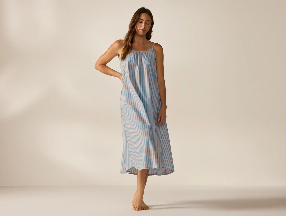 Coyuchi Medium Indigo Stripe Women’s Isla Organic Cotton Night Dress