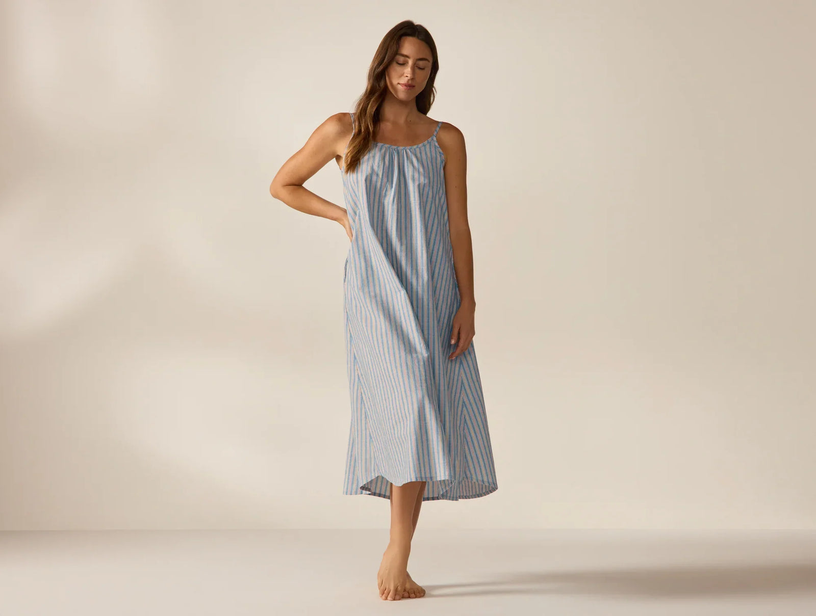 Coyuchi Medium Indigo Stripe Women’s Isla Organic Cotton Night Dress