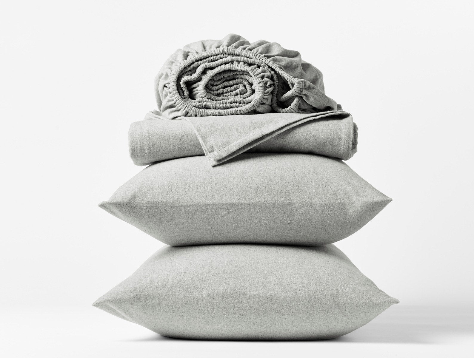 Coyuchi Pale Gray Heather Cloud Brushed Organic Flannel Sheet Set