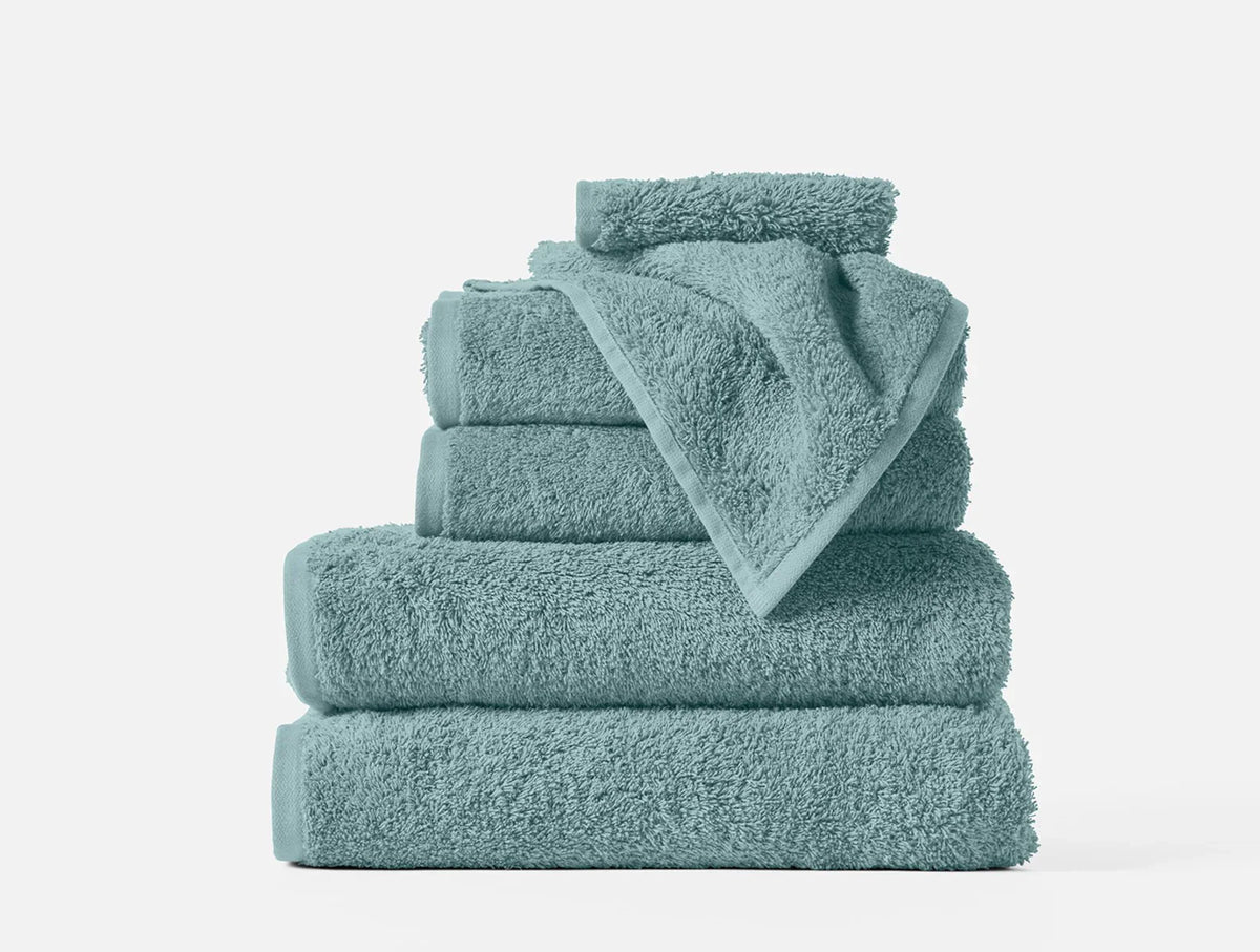 Coyuchi 6 pc Towel Set Pacific Blue Cloud Loom Organic Towels &amp; Bath Mat