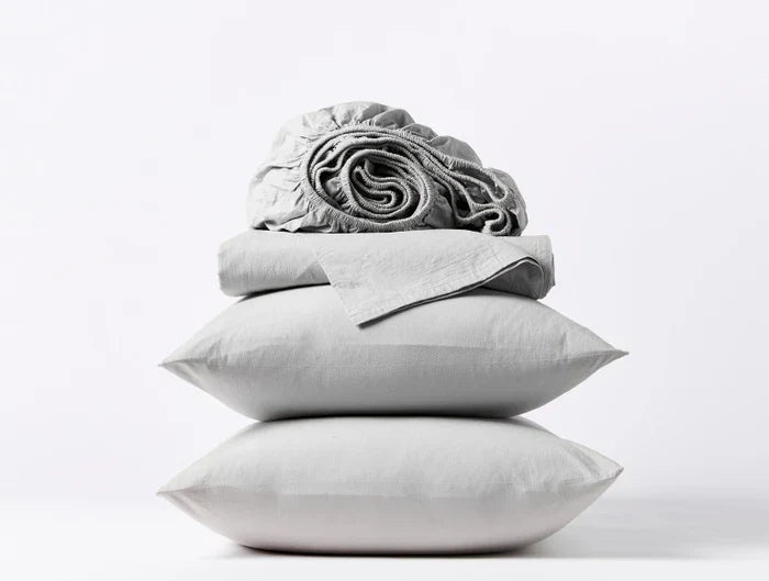 Coyuchi Pewter Organic Crinkled Percale Sheet Set