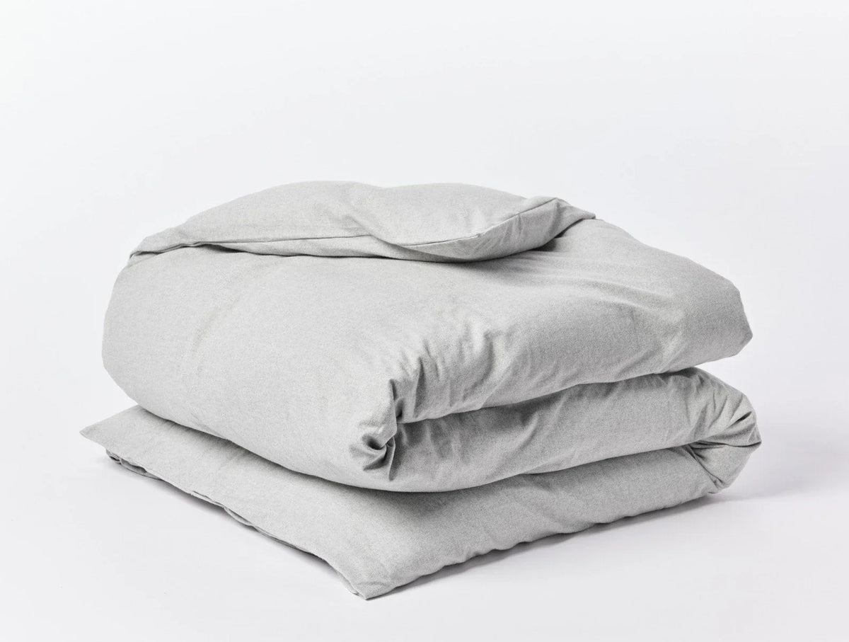 Coyuchi King Cal King Pale Gray Heather Cloud Brushed Organic Flannel Duvet Cover