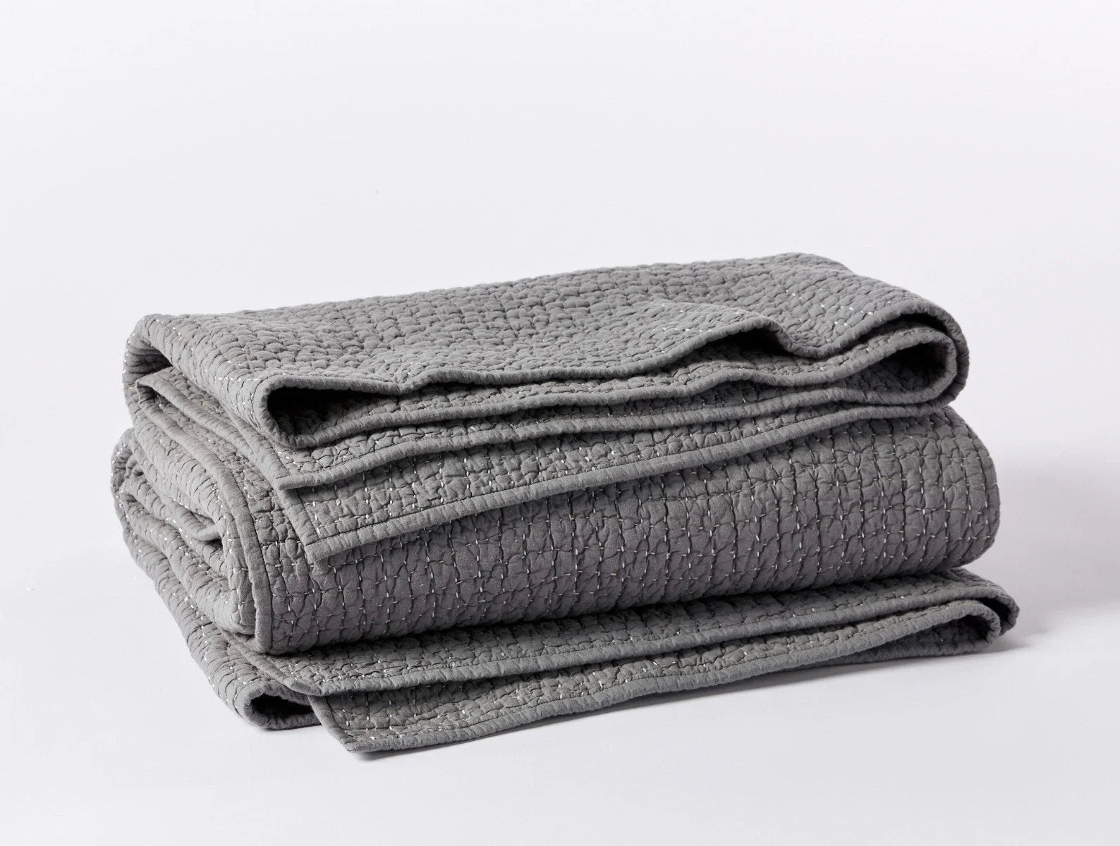 Coyuchi Full Queen Slate Pebbled Handstitched Organic Quilt