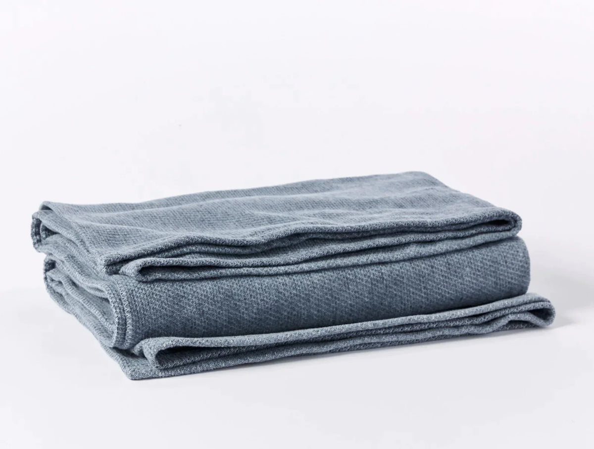 Coyuchi Blue Sequoia Washable Organic Cotton &amp; Wool Blanket