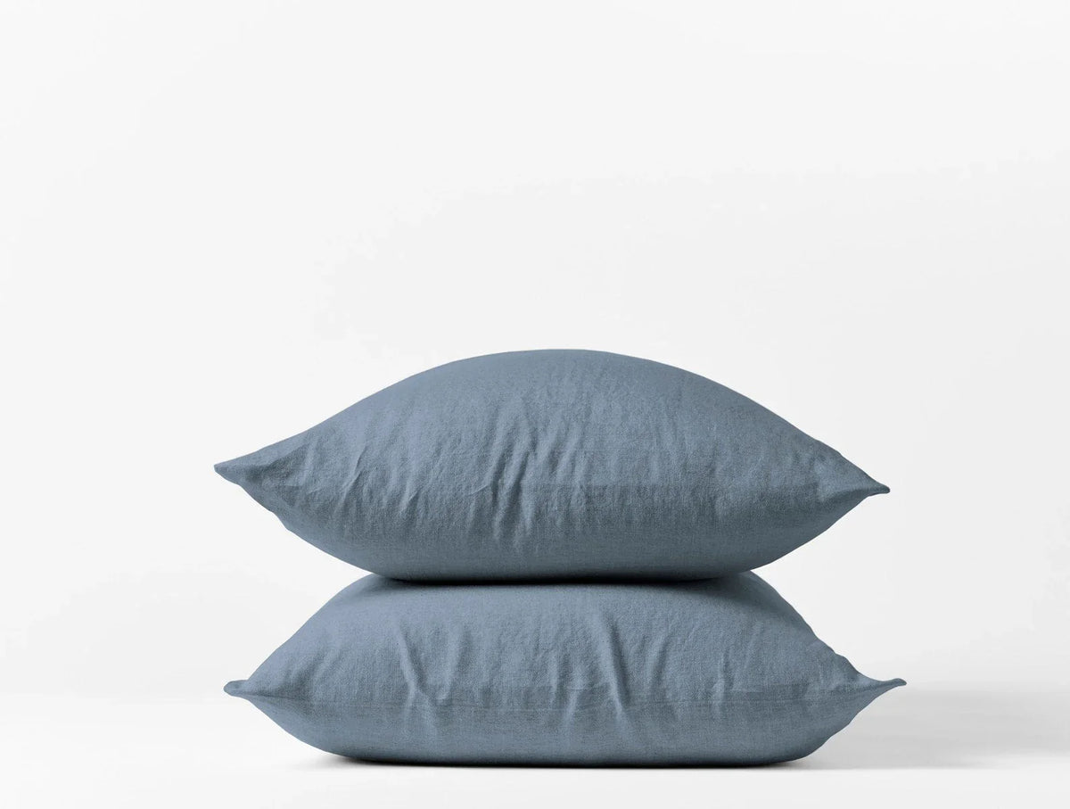Coyuchi Standard Queen Pillowcase Set Harbor Blue Organic Relaxed Linen Sheet Set