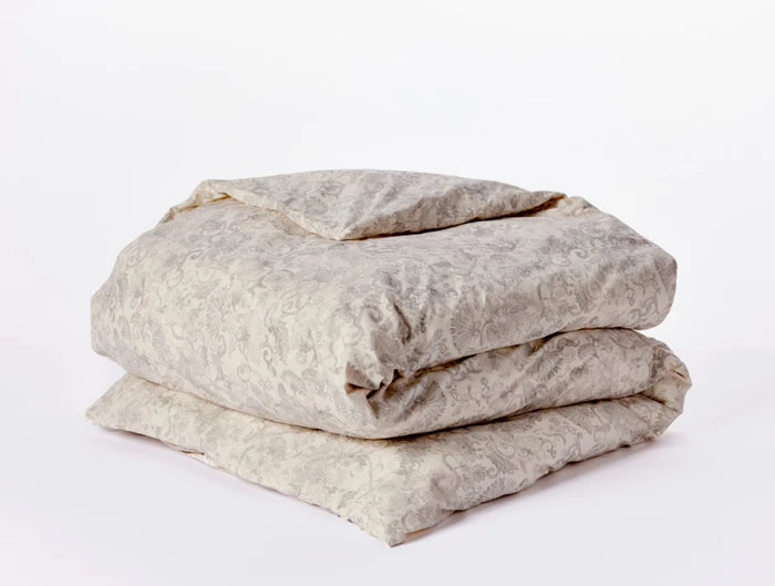 Coyuchi Undyed w grays bontanical Solana Organic Print Duvet Cover